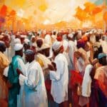 Senegalese Crowd praying in the street