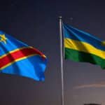 DRC and Rwanda flags at night