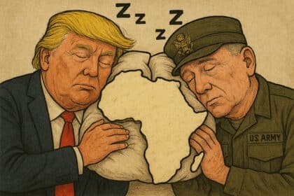 Satirical illustration of Trump's policy of pulling back from Africa