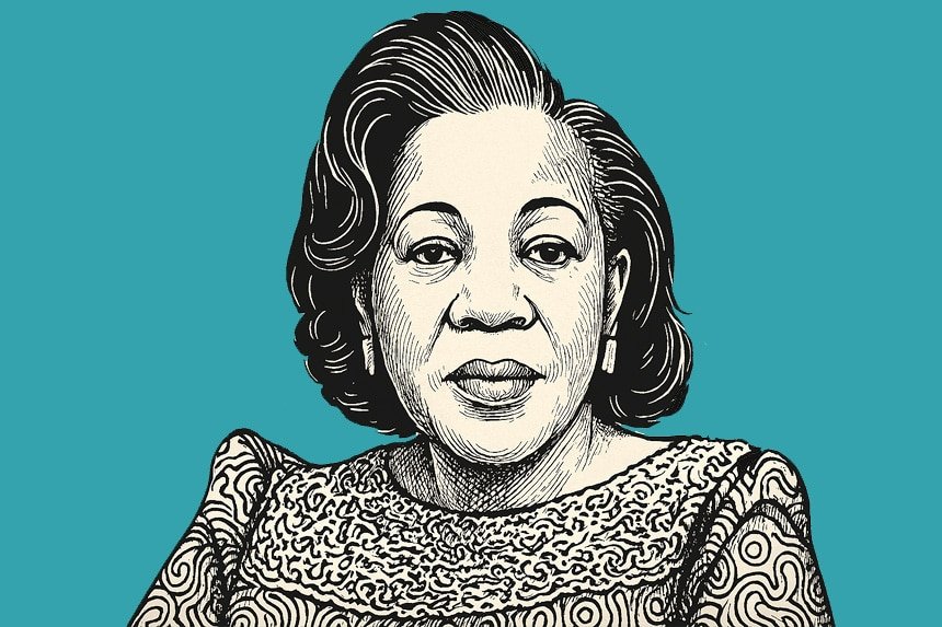 Black-and-white line art portrait of Catherine Samba-Panza, with a calm yet determined expression, symbolizing her leadership during the Central African Republic’s transitional period.