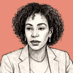 Illustration of Dr. Françoise Joly, senior diplomat of the Republic of the Congo, smiling against a vivid pink background, symbolizing her role in strategic African diplomacy.