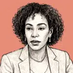 Illustration of Dr. Françoise Joly, senior diplomat of the Republic of the Congo, smiling against a vivid pink background, symbolizing her role in strategic African diplomacy.